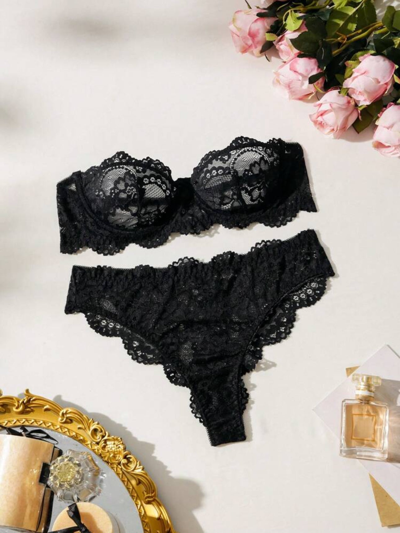 Black strapless lingerie set